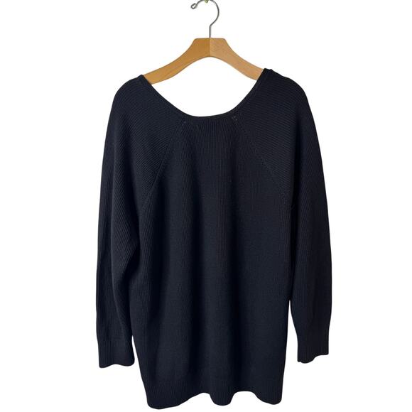 Athleta 1X Black Hanover Refined V-Neck Sweater Merino Wool Chunky Knit Relaxed - Picture 5 of 9